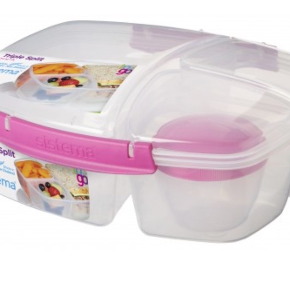 Set of TWO BLUE PINK Sistema Triple Split Lunch Boxes 2L 4 PC Set Each 8 Pieces - Picture 10 of 13